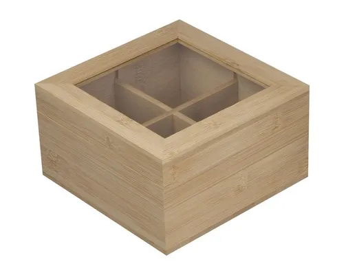 Macma Teebox Teeaufbewahrungsbox aus Bambus mit Glasdeckel für 40 Teebeutel