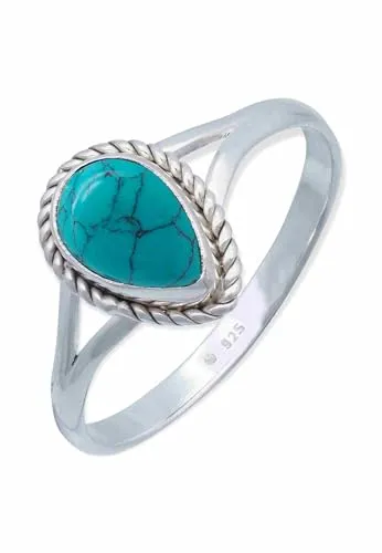 mantraroma Ring 925 Silber Damen Türkis Edelstein türkis dezent verspielt