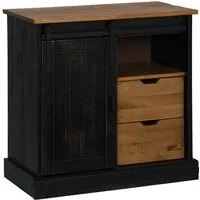 vidaXL Sideboard HALDEN mit Schiebetür - 80x40x80 cm aus Massivholz - Kommode aus massivem Kiefernholz mit eleganter Schiebetür und zwei Schubladen. Ideal für Wohnzimmer oder Flure, bietet reichlich Stauraum und verbindet Funktionalität mit rustikaler Ästhetik.