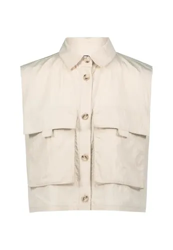 zero Damen Weste mit Pattentaschen 34, French Oak - Funktionsjacke in figurbetonter Passform mit ärmellosem Design und modischer Knopfleiste, ideal für stilvolle Outfits im Alltag.