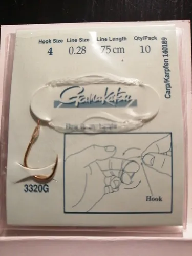 Gamakatsu gebundene Karpfenhaken 3310G Gr.4 0.28 mm 75 cm Haken gold