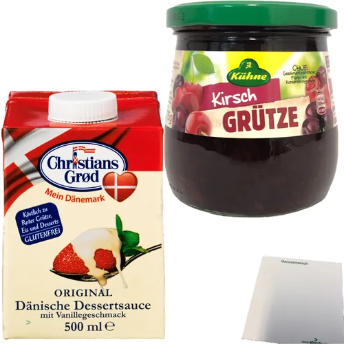 Rote Kirsch Grütze 1x375g + Dessert-Sauce mit Vanillegeschmack 1x500ml