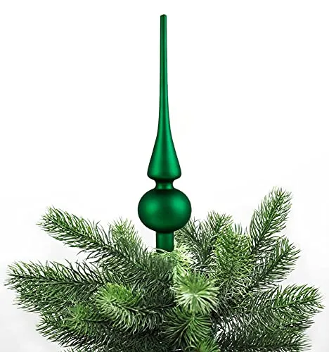 JACK Christbaumspitze Echt Glas 26 x 6 cm Matt Glanz Weihnachtsbaum Spitze Baumspitze Christbaumschmuck Deko, Farbe:Holly Green Matt