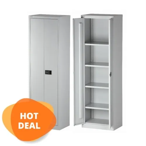 Bisley Universal Flügeltürenschrank 600 mm Breit - Flügeltürschrank aus Stahl, abschließbar mit 4 höhenverstellbaren Fachböden für bis zu 5 Ordnerreihen - ideal für Büro und Werkstatt, bereits aufgebaut geliefert!
