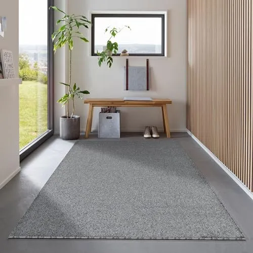 Carpetsale24 Läufer Teppich 80x250 cm Grau, Kurzflor, Einfarbig, Modernes Design, Rechteckig, Pflegeleicht, Rutschhemmend, Flurmatte für Küche, Korridor, Eingang