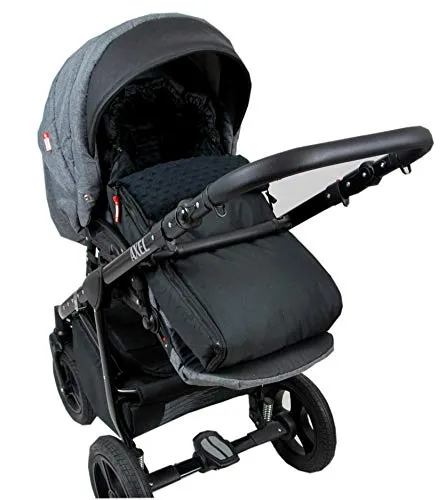BABYLUX Fußsack 90cm MINKY Kinderwagen Buggy Babyschale Thermo +/ Muff Handmuff (Schwarz + Schwarz)