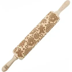 Moodforwood Nudelholz Aus Holz, Graviert, 43 Cm Mit Griffen, Perfekt Zum Backen – Lebkuchenmuster