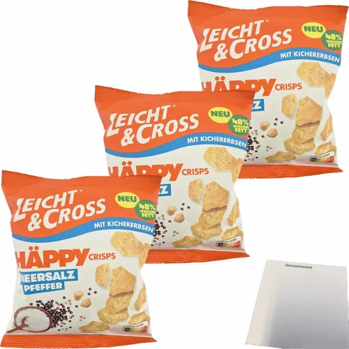 Leicht & Cross Häppy Crisps mit Kichererbsen Meersalz Pfeffer 3x80g Packung