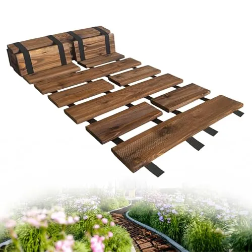 Floranica Gartenweg Rollweg 50 x 200 cm - Kürzbar aus Lärchenholz - Rasenkanten - Robuster und eleganter Laufweg aus Lärchenholz, kürzbar für individuelle Gestaltung und mit natürlichem Witterungsschutz für langlebige Nutzung.