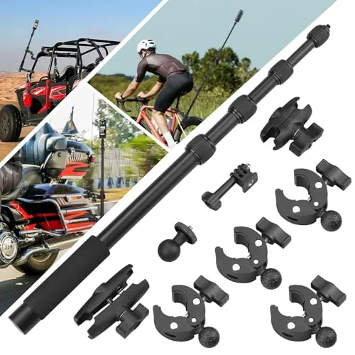 BRDRC Motorrad Halterung für Insta360 X4 X5, Fahrradlenker Montageset mit 150cm Unsichtbarem Selfie Stab Double Clamp for Insta 360 X5 X4 X3 X2 X ONE RS R Go 3S Ace Pro, für GoPro Kamera Zubehör