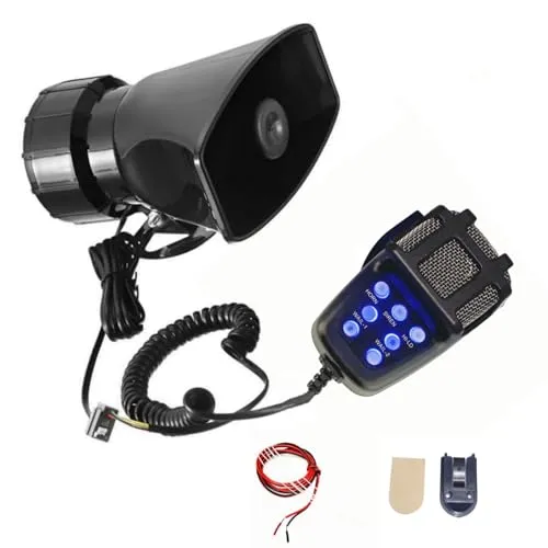 YIYIDA Warnung Alarmhorn Sirene Horn Blaues Licht Knopflicht 130db Car Horn Lufthorn Hooter Notfall Sound Verstärker Auto Sirene mit Mic PA Lautsprecher System 7-Töne Autohupe für 12V Auto Boot ect