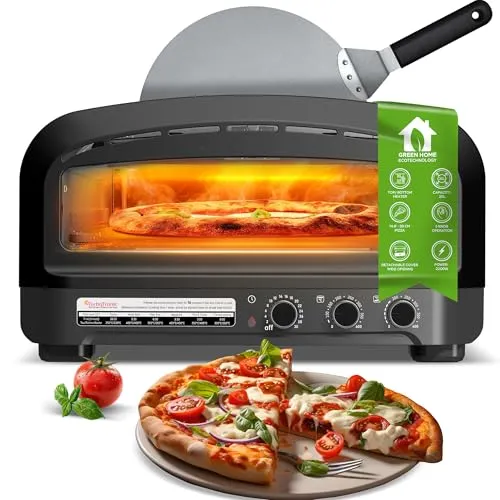 Elektrischer Pizzaofen 37cm – 2200W für knusprige Pizzen - Pizzaofen für Indoor & Outdoor mit 400°C Maximaltemperatur und Pizzastein. Perfekte, knusprige Pizzen in nur 3–5 Minuten – für echte Genussmomente!
