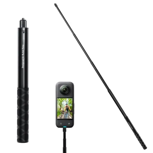 Unsichtbarer Selfie Stick Kompatibel mit Insta-360 ONE R, ONE X, ONE, GO 2, ONE X2, 1/4 Zoll Schraube 28cm-113,5cm Länge verstellbar Poweka