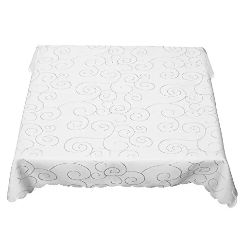 texpot Tischdecke 130 x 220 cm oval weiß abwischbar Ranken Schnörkel und Bogenrand Bügelfrei