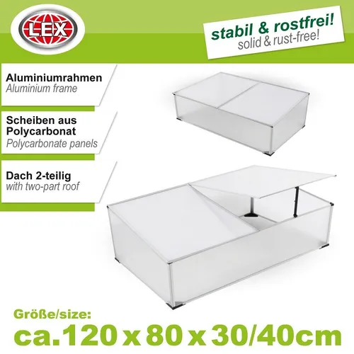 Frühbeet Aluminium 120x80x40cm – Robustes Gewächshaus für Pflanzenliebhaber - Gewächshaus & Frühbeet, aus langlebigem Aluminium mit Polycarbonat, ideal für eine frühe Anzucht und optimalen Pflanzenwachstums.