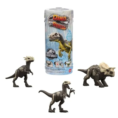 Produktbild Mattel Jurassic World Dino Reveal Dinosaurierspielzeuge, Überraschung beim Auspacken & warmes Wasser enthüllt gesamte Farbgebung, ca. 13 bis 18 cm, unterschiedliche Arten, JDC52