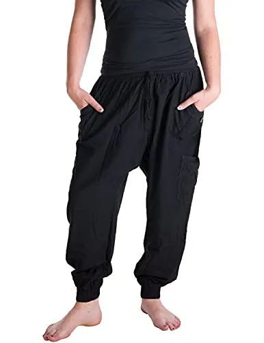 Vishes Sommer Haremshose mit Taschen - Damen-Hosen aus handgewebter Baumwolle, ideal für Sommer, Party und Festival. Einheitsgröße (34-40), elastischer Bund für optimalen Komfort.