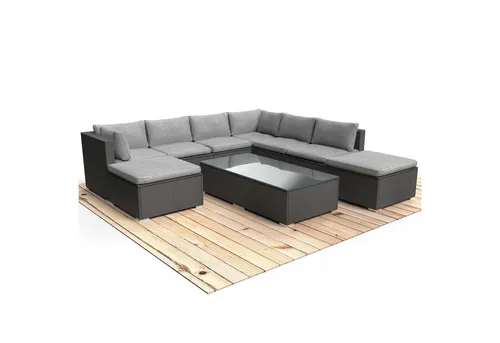 XL Poly Rattan Garten Lounge WELLNESS schwarz - Gartenmöbel mit TÜV-zertifizierter Sicherheit und robustem Aluminiumgestell, ideal für entspannte Stunden im Freien. Hochwertige Kissen sorgen für unvergleichlichen Komfort.