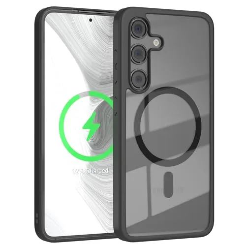 EAZY CASE Hülle für Galaxy S24 FE kompatibel mit Qi Charging Ultra Aufprallschutz Stoßfest und Kratzfest dünne Schutzhülle mit Kameraschutz Silikon Cover Clear Hybrid Handy Case Schwarz - Qi Charging