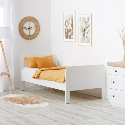 Homestyle4u 2408 Komfortbett 90x200 - Komfortbett für Senioren in Weiß, mit erhöhter Liegefläche für leichtes Aufstehen. Stabiles Holzgestell, individuell höhenverstellbar, ideal für mehr Komfort im Schlafzimmer.