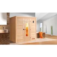 Weka Massivholzsauna Bergen 2 Sparset mit 7,5 kW BioS Ofen - Massivholzsauna aus 45 mm Fichtenholz, energiesparend mit hervorragender Isolierung und flexibler Holztür - ideal für entspannende Saunagänge.