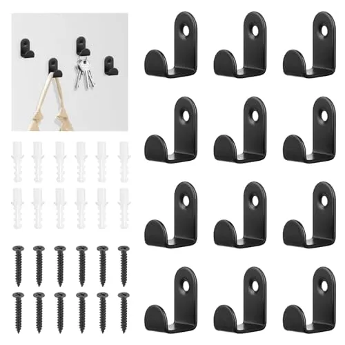 UTOCLEC Garderobenhaken, 12 Stück Kleiderhaken zum Schrauben Schwarz, Kleiderhaken Wandhaken aus Edelstahl, Metall Wand Haken für Garderobe, Flurgarderobe, Jackenhalter, Handtücher