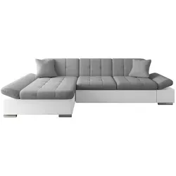 MIRJAN24 Ecksofa Malwi - L-Form mit Schlaffunktion und Bettkasten - Sofa in Grau mit regulierbaren Armlehnen, ideal für kleine Räume, bietet zusätzlichen Stauraum und verwandelt sich schnell in ein komfortables Bett.