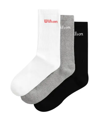 Wilson Tennissocken Crew Logo Herren - 3 Paar (Größe 43-46) - Tennissocken für Herren mit nahtloser Zehenkonstruktion und belüfteten Zonen, die Ablenkungen reduzieren und für maximalen Komfort auf dem Platz sorgen.