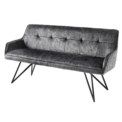 riess-ambiente Sitzbank EUPHORIA - 60cm dunkelgrau Samt - Sitzbank im Retrostil mit hochwertigem Samtbezug und gepolsterter Sitzfläche. Stabilen Hairpin Legs aus Metall verbinden Komfort mit einem stilvollen Design.