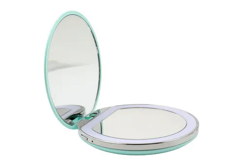 Ailoria Taschenspiegel Dimmbar Türkis - Make Up: Eleganter, leichter Taschenspiegel mit dimmbaren Tageslicht-LEDs in 3 Helligkeitsstufen, perfekt für Make-Up und Styling jederzeit und überall.
