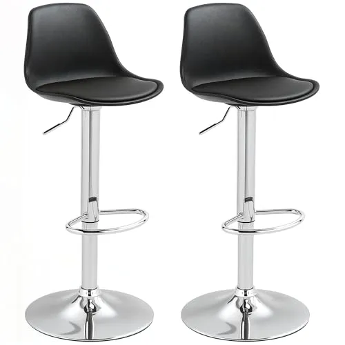 HOMCOM Gepolsterter Barhocker Set mit Lehne und Drehfunktion - Moderne Barhocker für Küche und Wohnzimmer, höhenverstellbar und 360° drehbar. Genießen Sie ultimativen Komfort mit gepolstertem Sitz und stabiler Fußstütze.