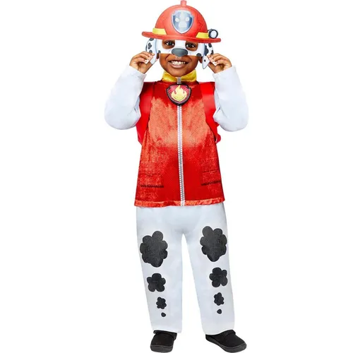 Paw Patrol Marshall Kinderkostüm Deluxe - 4-6 Jahre - Kostüm für kleine Paw Patrol Fans, inklusive rotem Overall mit Dalmatiner-Pünktchen und detailgetreuer Maske für ein authentisches Spielerlebnis.