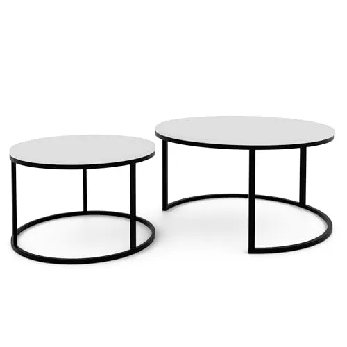 Idohome Couchtisch Lavo 2-in-1, Rund, Weiß & Schwarz - Stylischer Couchtisch mit hochwertiger Tischplatte und stabilem Metallgestell, ideal für moderne Interieurs und Loft-Style.