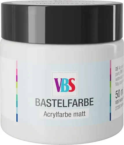 VBS Bastelfarbe 50 ml wasserfest lichtecht geruchsneutral lösungsmittelfrei hochpigmentiert matt Malfarbe Malen Farbe Farben Weiß