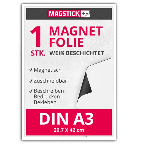 Magnetfolie I DIN A3 I 0,85mm | Semi anisotrope, weiß beschichtet I mag_111