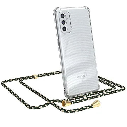 EAZY CASE Handykette kompatibel mit Samsung Galaxy M52 5G Handyhülle mit Umhängeband, Handykordel mit Schutzhülle, Silikonhülle, Hülle mit Band, Kette mit Hülle, Grün Camouflage