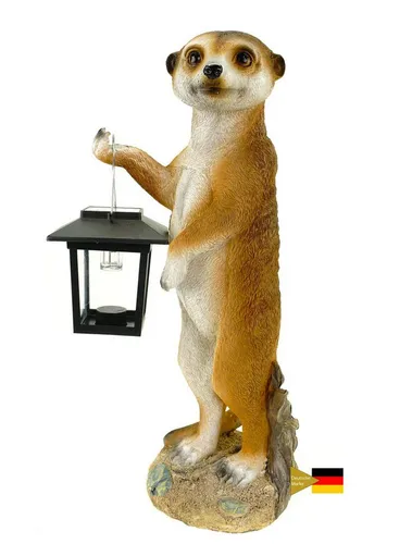 Kremers Schatzkiste Gartenfigur Erdmännchen Eddy mit Solarlaterne 38 cm - Figuren: Handbemalte Erdmännchen Eddy Figur mit Solarlaterne, die bei Dämmerung automatisch leuchtet – für stimmungsvolle Gartenabende und eine magische Atmosphäre.