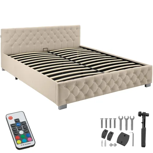 TecTake GmbH Polsterbett mit LED-Leisten & Stauraum