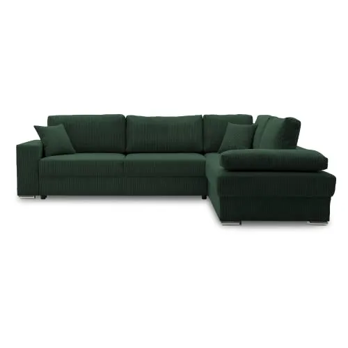 Ecksofa FESTINA 290/230 mit schlaffunktion und Bettkasten - L-förmig - Stoff Cordstoff - Eckcouch mit dekorativen Kissen (RECHTS, POSO 014 Flaschengrün)
