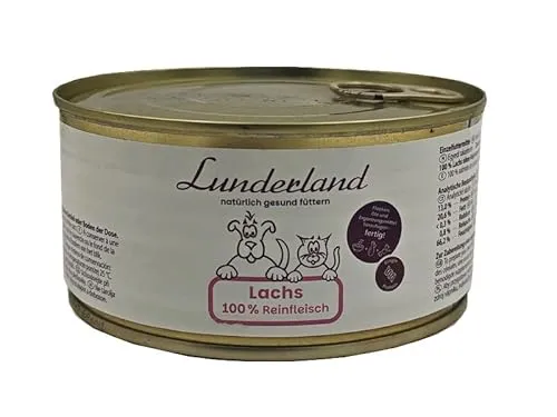 Lunderland Reinfleisch Lachs 300g Dose I Einzelfuttermittel für Hunde und Katzen I 100% frisches Lachsfilet mit Haut I ohne Zusatz von Wasser, Bindemitteln und Füllstoffen