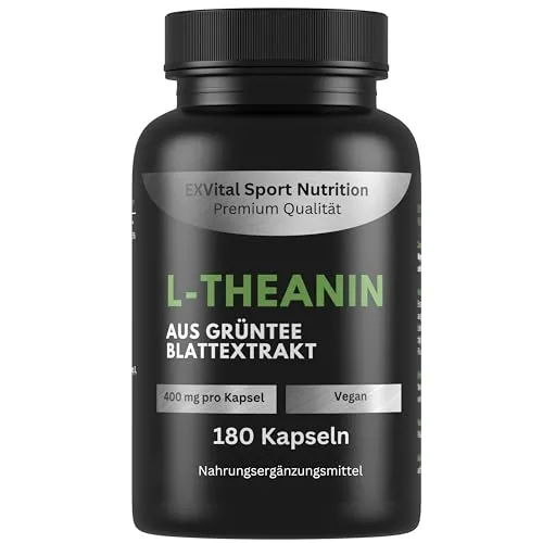 EXVital® L-Theanin, 180 vegane Kapseln, 400 mg L-Theanin pro Kapsel, aus Grüntee Blattextrakt, L-Theanine Aminosäure, vegan & ohne Zusätze, laborgeprüft