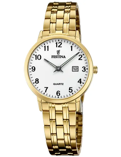 Festina Damen Analog Quarz Uhr F20514/1 - Elegante Armbanduhr für Damen mit goldenem Edelstahlgehäuse, präzisem Quarzwerk und Datumsanzeige. Ideal für jeden Anlass und bis 5 bar wasserdicht.