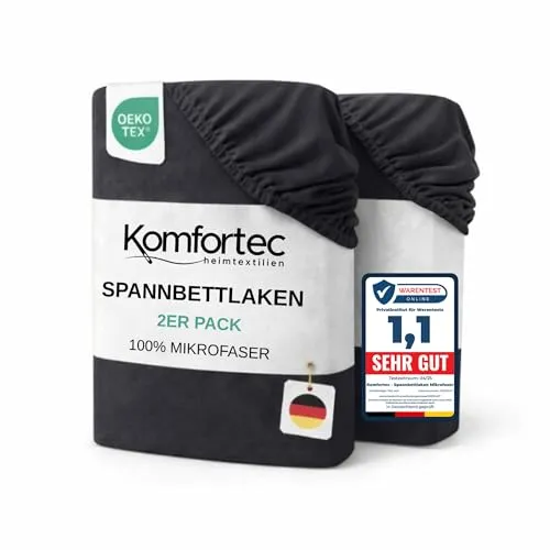 Komfortec Mikrofaser Spannbettlaken 2er Set 90x200 cm – Weiches Spannbetttuch mit Rundumgummi – Fitted Sheet für Matratzen bis 30 cm – Anthrazit – Oeko-Tex – Pflegeleicht & Hautfreundlich – 90g/m²