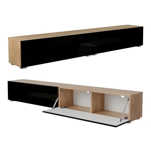 Platan Room Lowboard, Fernsehschrank 210 cm breit - Drohnen - Modernes TV Lowboard in Hochglanz mit viel Stauraum und griffloser Optik, perfekt für stilvolles Wohnen. Flexibel als hängendes oder stehendes Möbelstück einsetzbar.