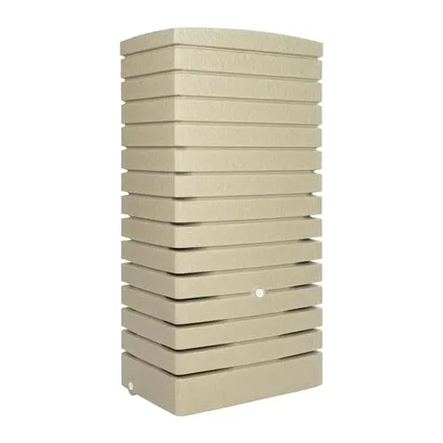 FLORANTIA Regentonne eckig Regenwassertank Catania 210 Liter Sandstein aus UV- und witterungsbeständigem Material. Regenfass BZW. Regenwassertonne mit kindersicherem Deckel und Messinganschlüssen