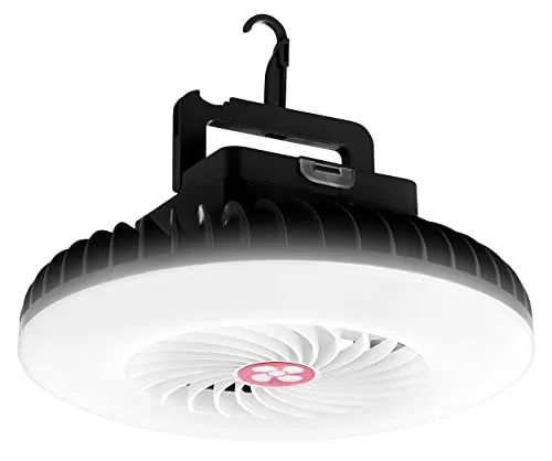 Semptec Urban Survival Technology Tischventilator 3in1 - USB-Ventilator mit integrierter LED-Leuchte und Powerbank-Funktion. Ideal für unterwegs, mit 3 Geschwindigkeitsstufen und spritzwassergeschütztem Gehäuse (IP44). Flexibel einsetzbar dank Ständer, Haken und Magnet.