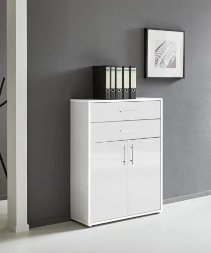 Aktenschrank TABOR mit Schubkästen Büroschrank in diversen Farbvarianten (weiß/weiß Hochglanz)