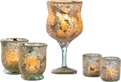 Luna24 simply great ideas... Kerzenständer Splitter Mosaik Gläser 5tlg. silber, Teelichthalter, Kerzenständer.