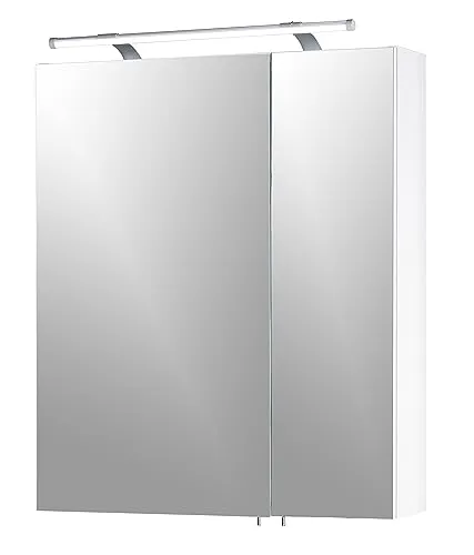 Bad-Spiegelschrank Dorina 60 cm - Spiegelschrank für stilvolle Bäder mit verspiegelten Türen, LED-Beleuchtung und praktischen Glaseinlegeböden – ideal für Ordnung und Komfort.