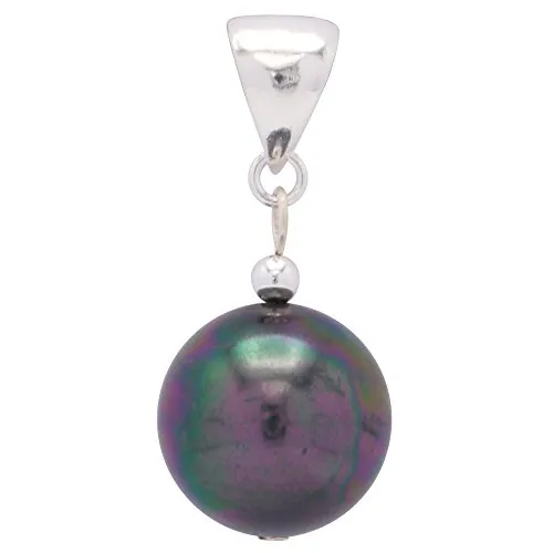 Anhänger aus Perle Muschelkernperle & 925 Silber Ø16mm grau Anthrazit Damen